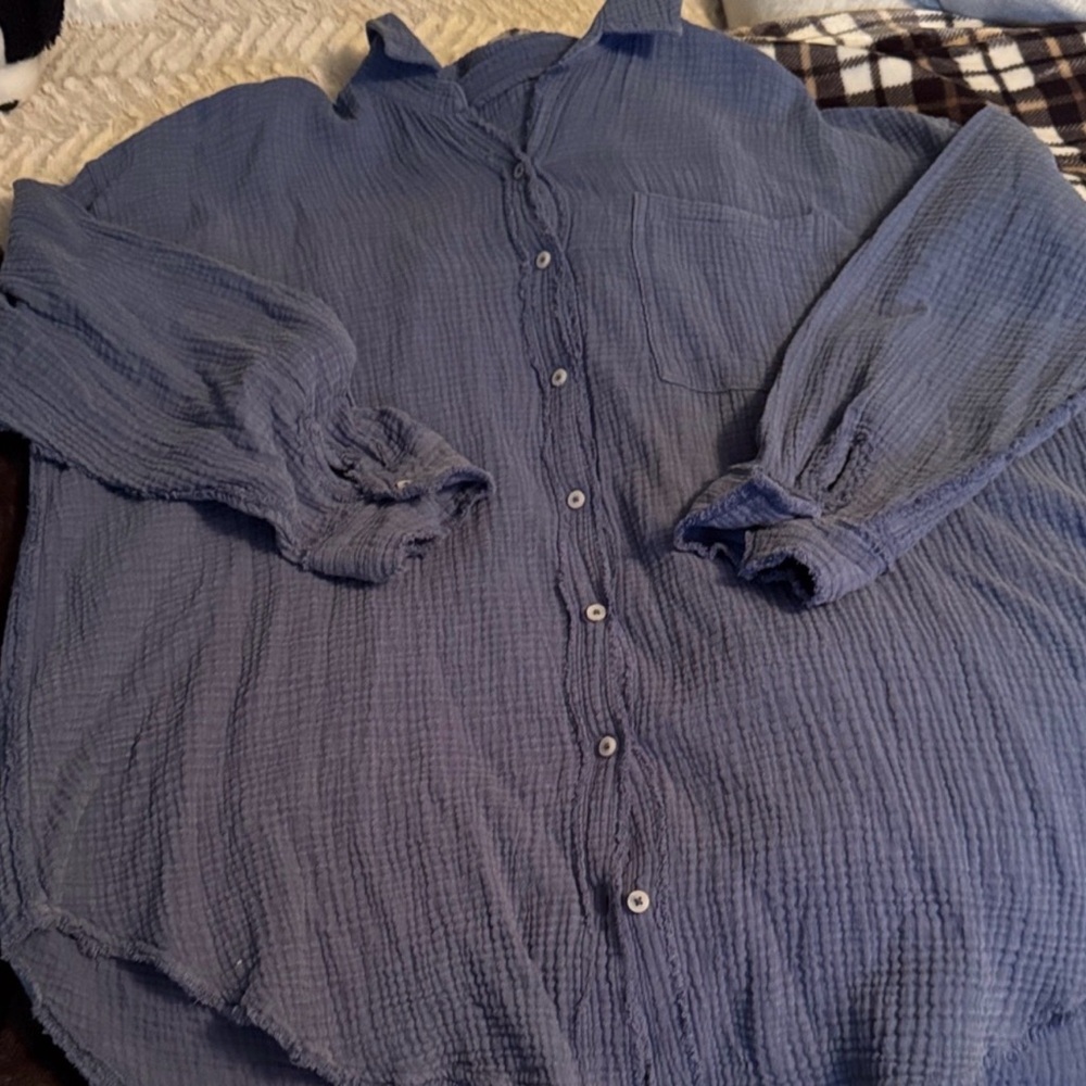 AERIE Blue Button-Up Shirt